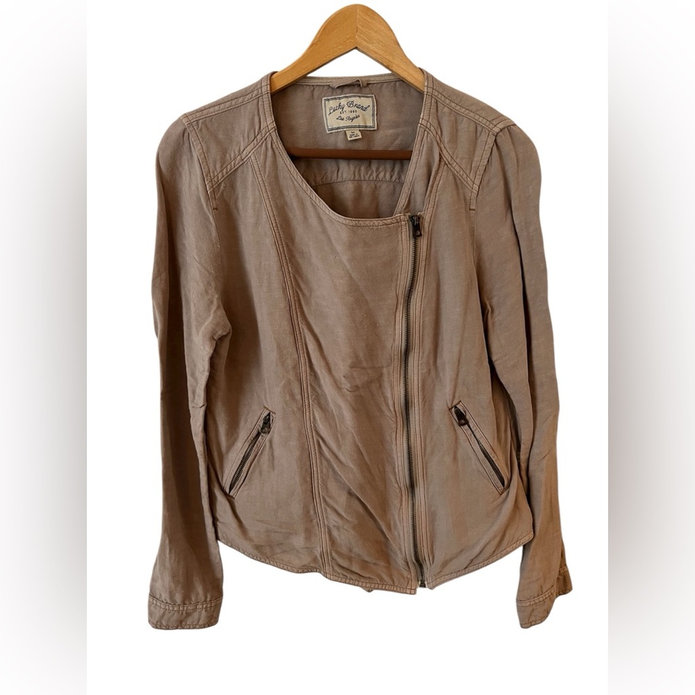 LUCKY BRAND Stone Asymmetric Zip Front Linen Blend Jacket Womens sz M